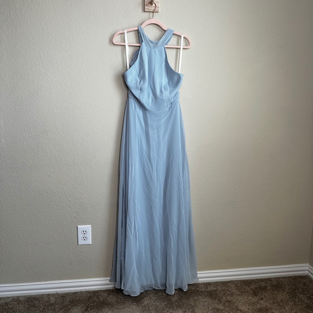 After Six Halter Neck Chiffon Maxi‎ Gown Dusty Blue Formal Bridesmaid Dress Sz 6